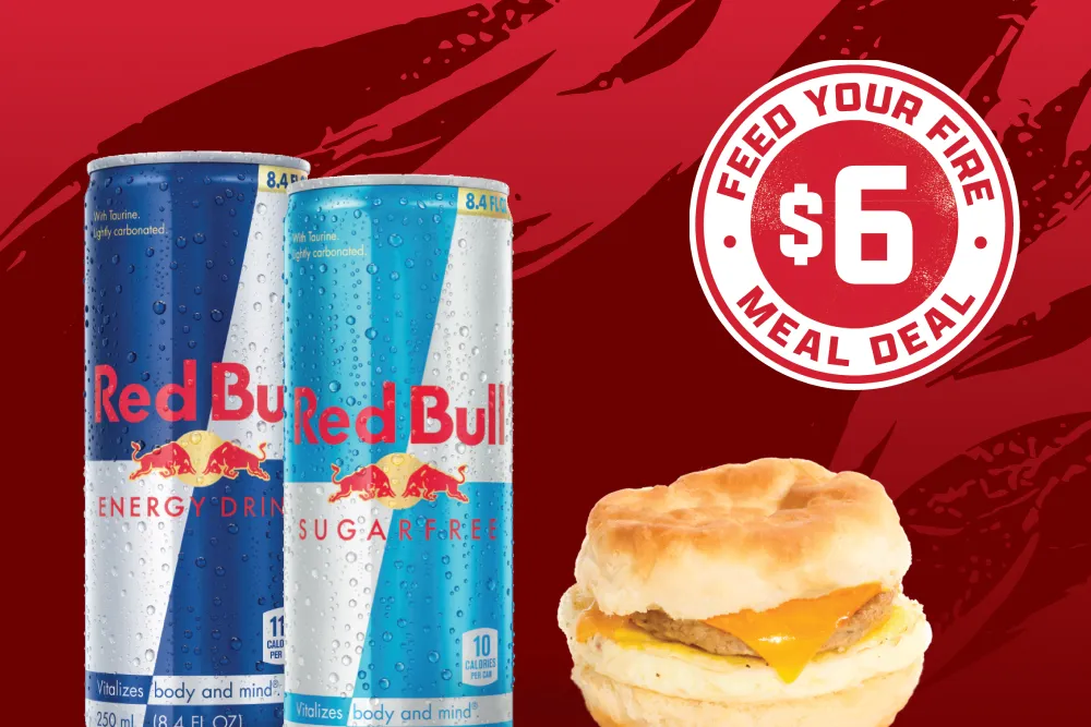 Any Breakfast Sandwich and two 8.4oz. Red Bulls