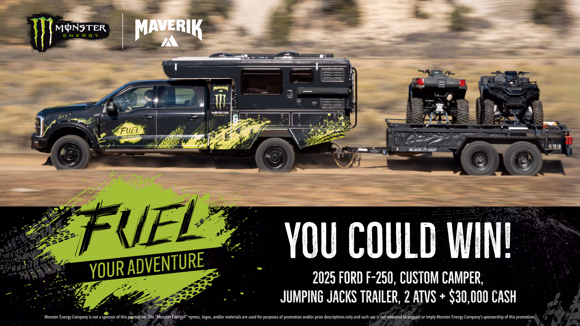 Fuel Your Adventure Sweepstakes. Enter to Win a Ford F-250 with a custom camper, two ATVs and a trailer, plus $30,000!
