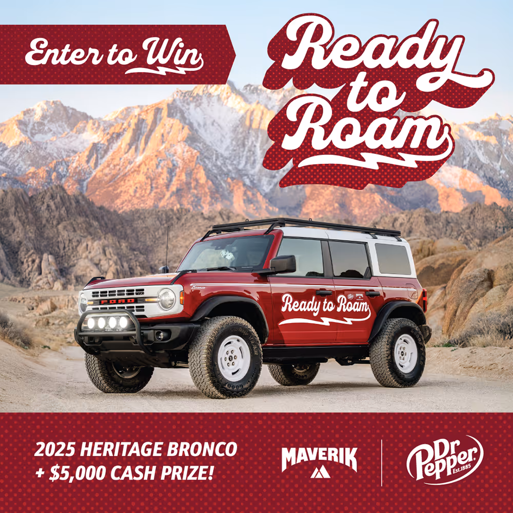 Ready to Roam Sweepstakes. Enter to Win a 2025 Ford Bronco Heritage Limited Edition and $5,000 Cash!